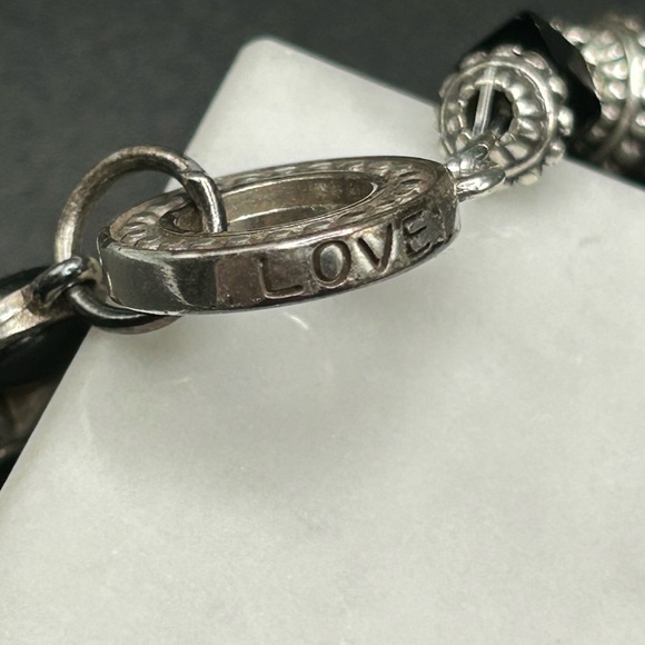 Brighton silver tone and black breaded bracelet #K14 toggle clasp heart charm - Picture 4 of 6
